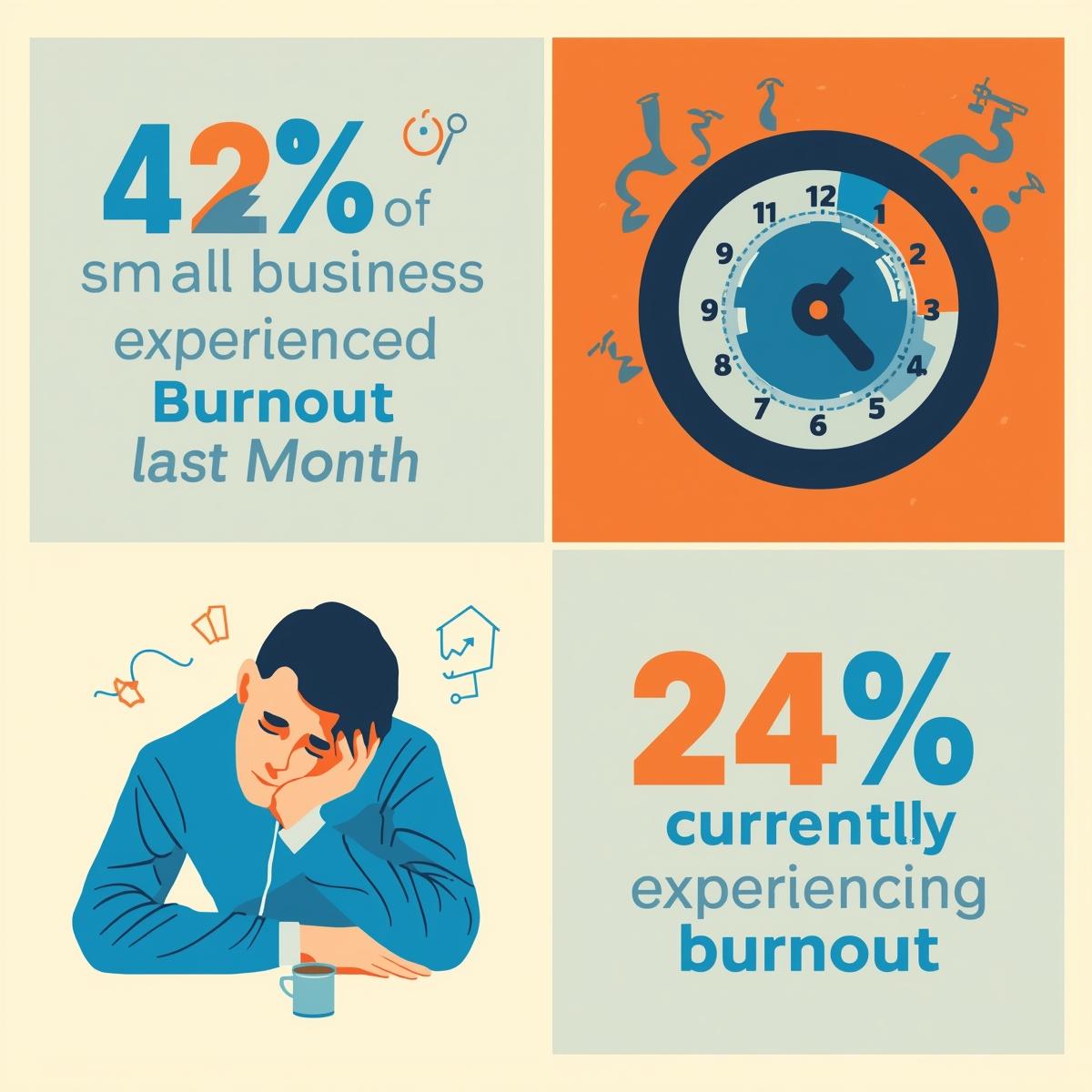 Infographic showing burnout statistics among small business owners.