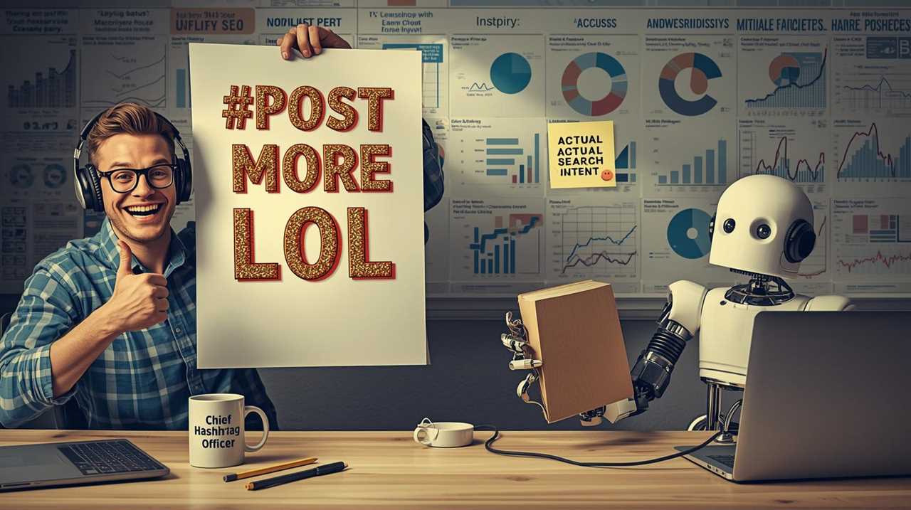 HERO — sarcastic startup desk scene, smug marketer vs. patient SEO robot