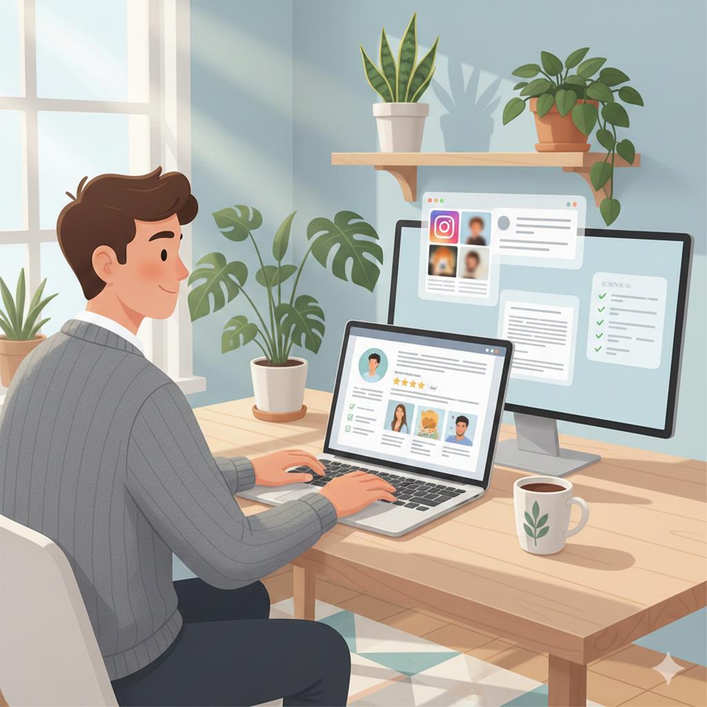 CTA image of a small business owner on a video consult about hiring the right VA